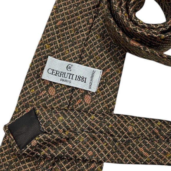 CERRUTI Green/Red Tartan Polka Dot Silk LUXURY Tie FRANCE - Picture 3 of 4